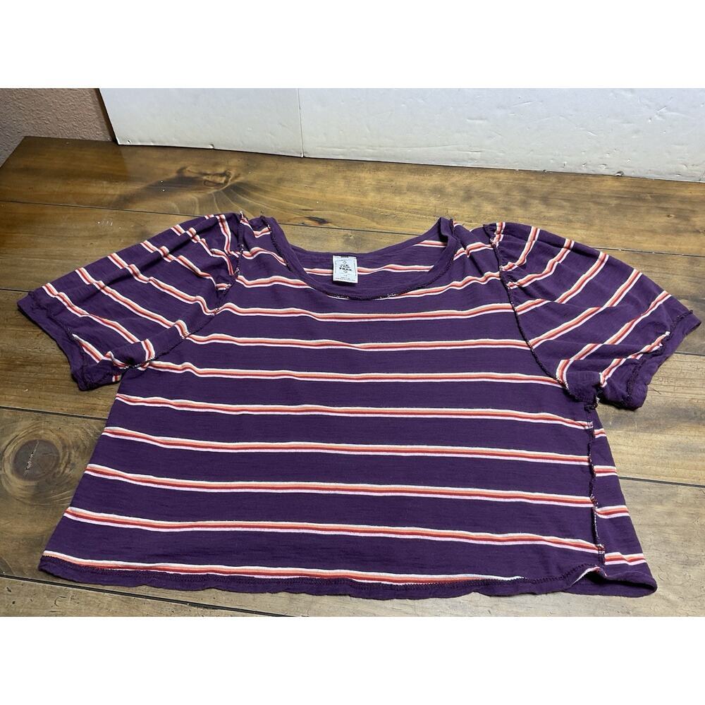 We The Free Molly Stripe Puff Sleeve Crop Top Size Large